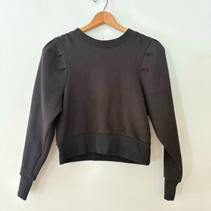 Grade & Gather Puff Sleeve Black Lightweight Sweater Top Size Small Minimalist